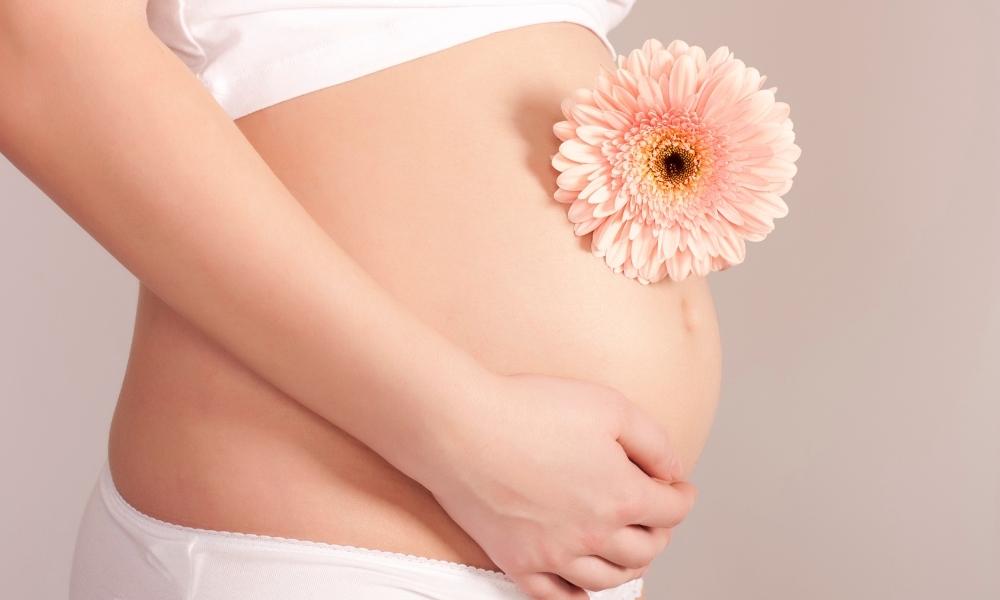 pregnant tummy with a flower