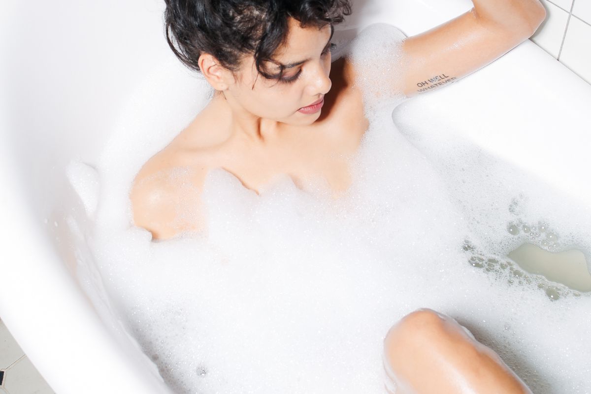 Woman in a bubble bath
